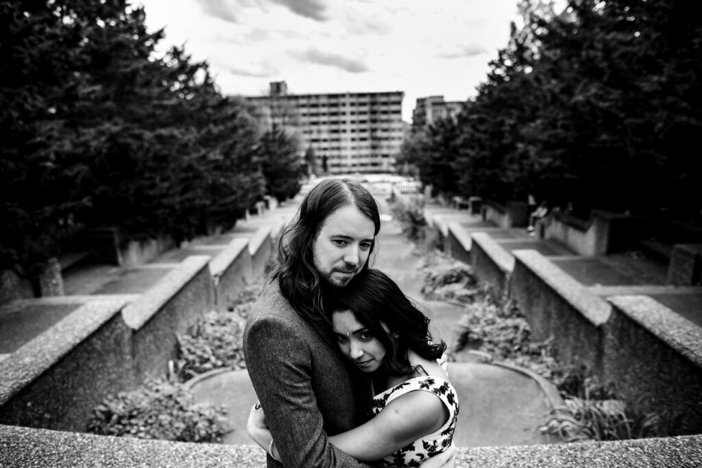 A couple in front of the fountain Malcom X Park Meridian Hill Park Wedding