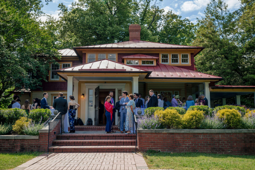 The front porch of The Hendry House, a favorite portrait spot at this Arlington wedding venue.